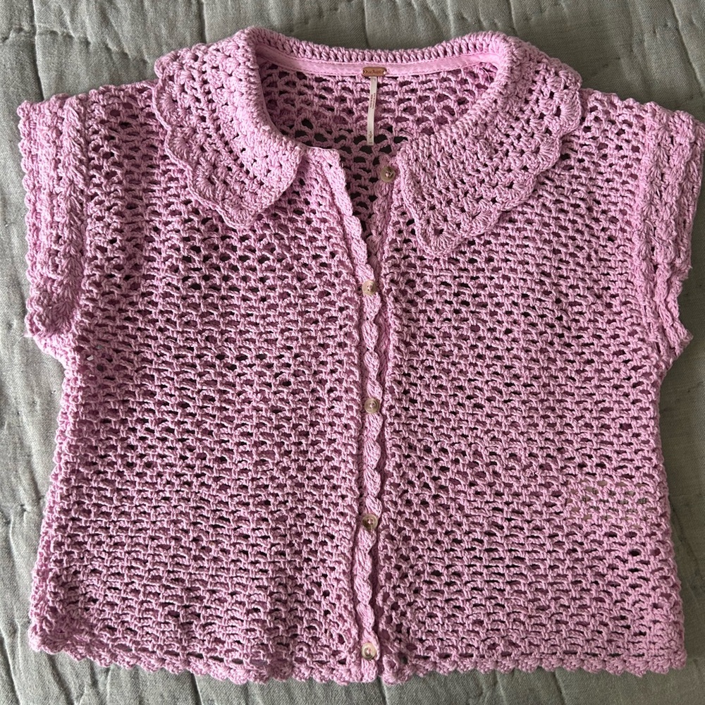Free People Pink Crochet Sweater